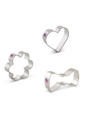 💎 3 brand new Ann Clark Cookie Cutters: Flower . Bow Tie . Heart